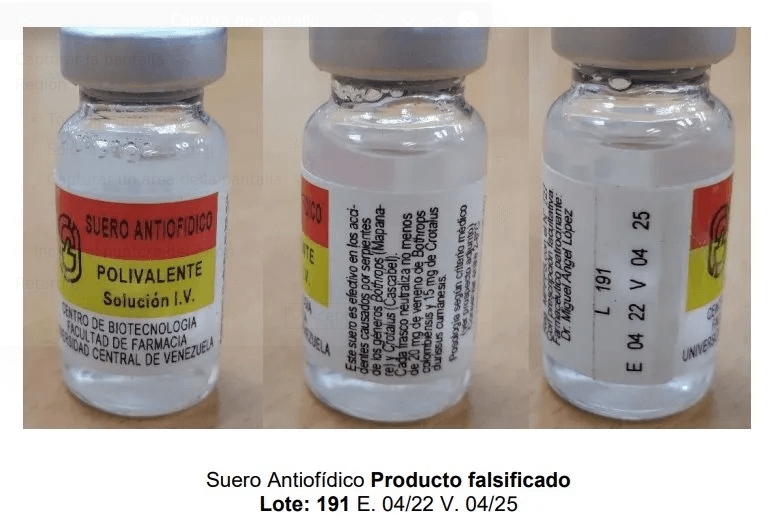 Lee más sobre el artículo Ministerio de Salud emite alerta sanitaria sobre distribución y comercialización de suero antiofídico falsificado