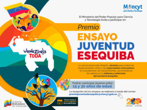 Lee más sobre el artículo Mincyt invita a participar en el Premio ensayo “Juventud Esequiba»